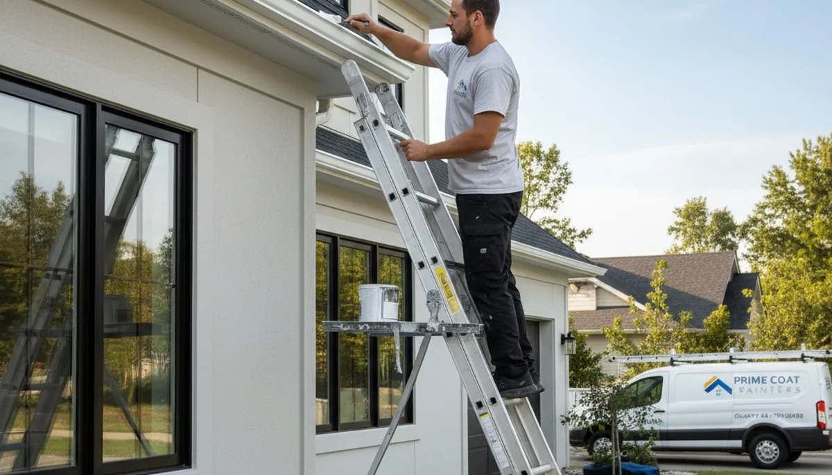Professional gutter painting on a Fort Worth TX home by expert local house painters