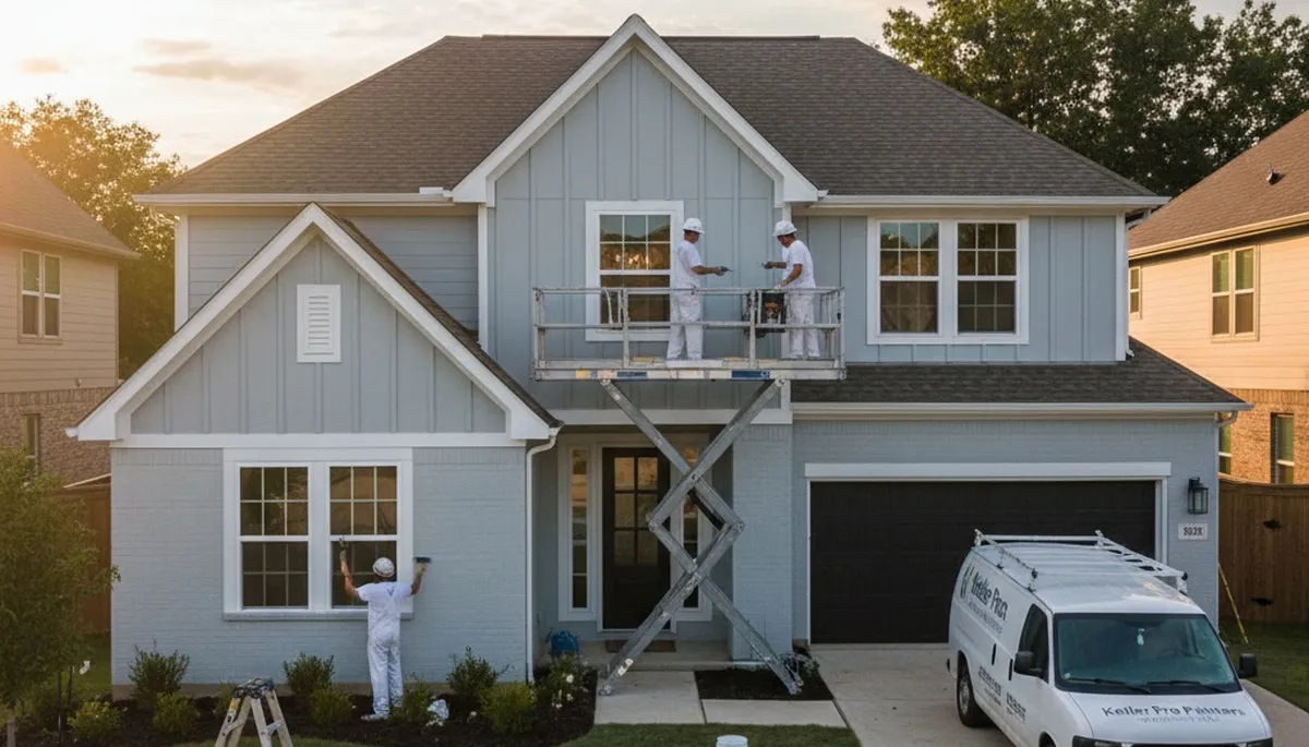 House painters in Fort Worth, TX completing exterior painting for a residential home
