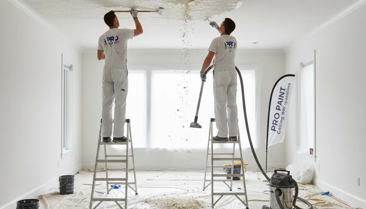 Professional popcorn ceiling removal in Fort Worth, TX home by expert house painters