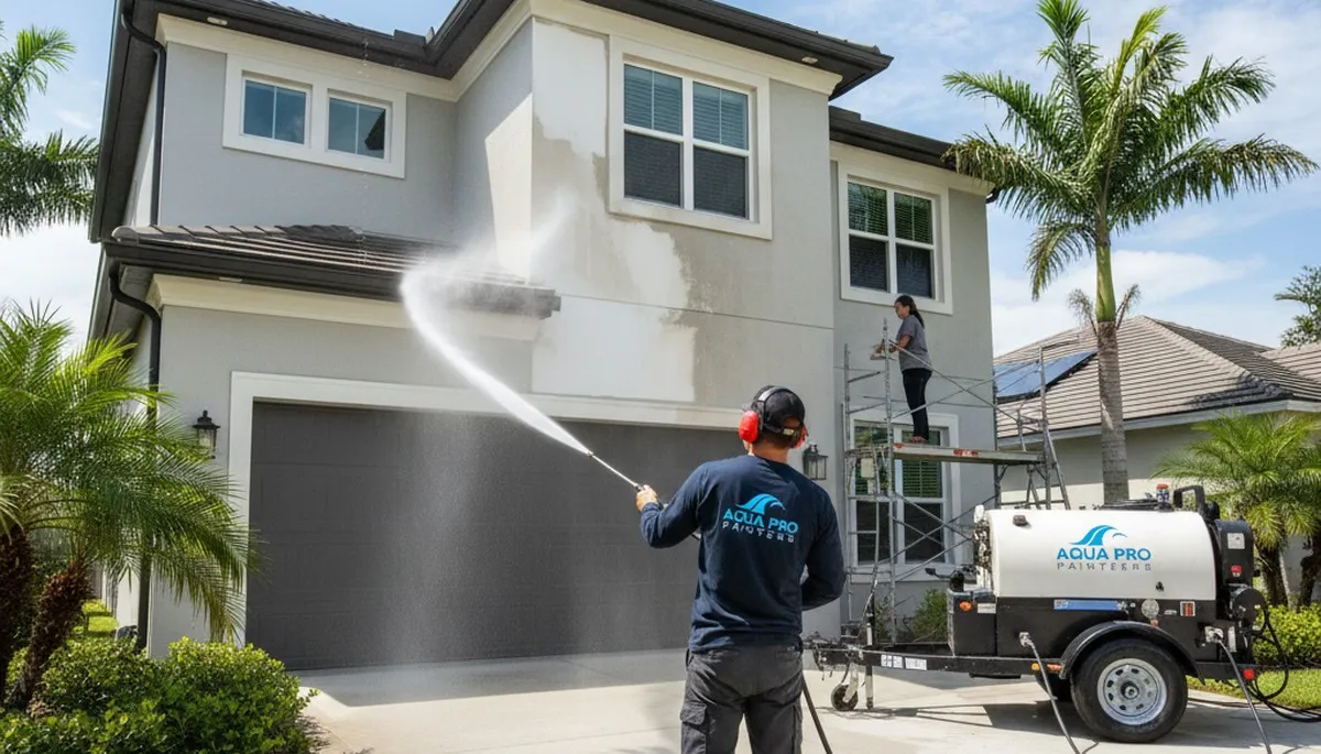Professional pressure cleaning of Fort Worth TX home exterior by local house painting experts