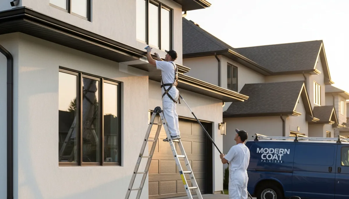 Professional trim and fascia painting on Fort Worth TX home by expert house painters