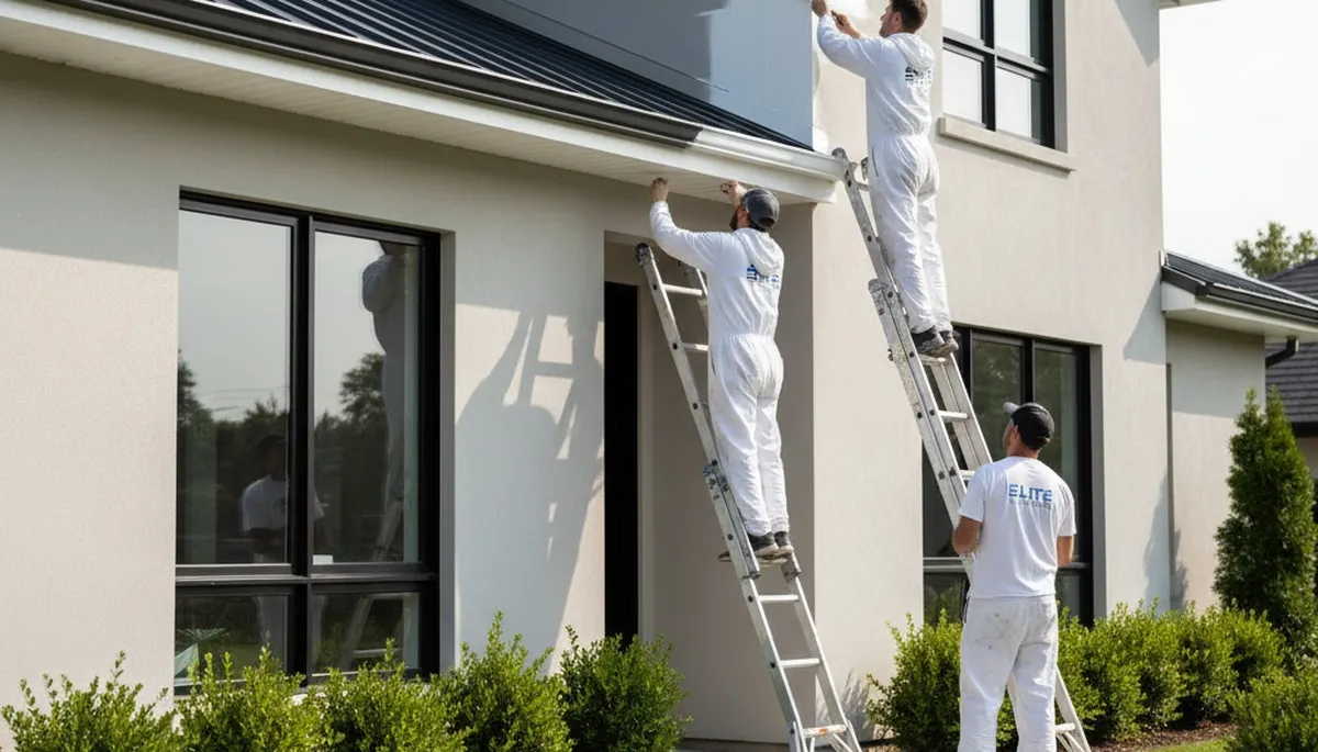 Professional trim and fascia painting on a Fort Worth TX home by expert house painters